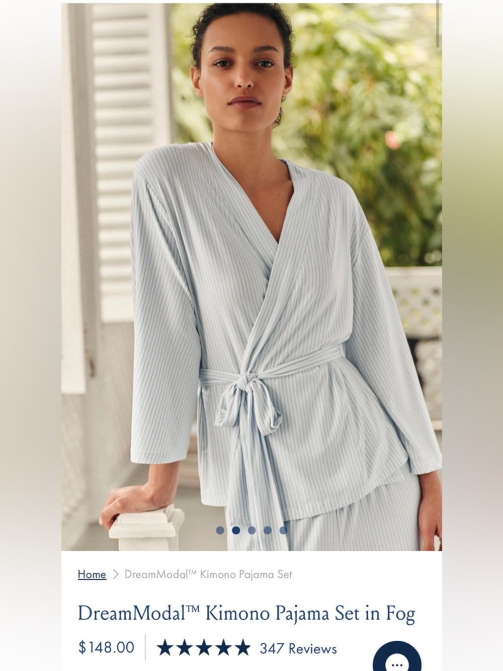 Lake Pajamas DreamKnit Modal Kimono set in fog stripe (light blue), size XS - Picture 6 of 6